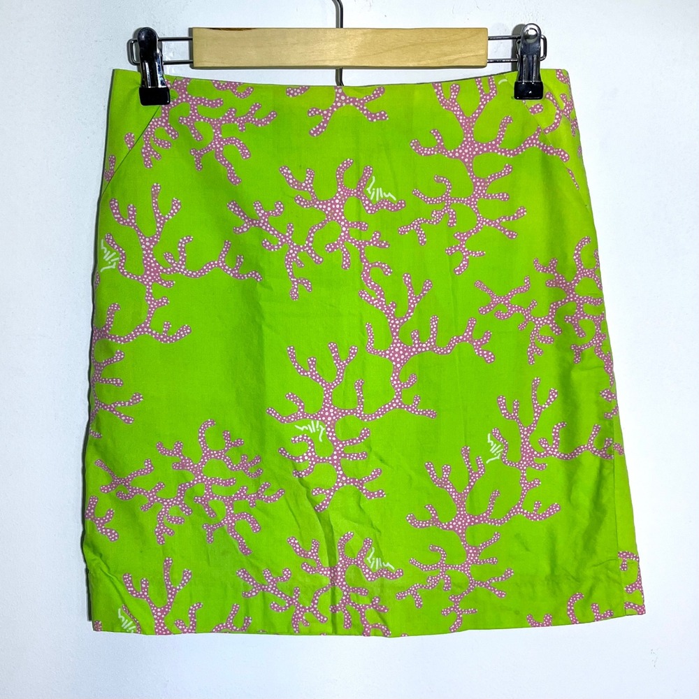 Lilly Pulitzer Coral Reef Print Mini Skirt Green Pink Size 0